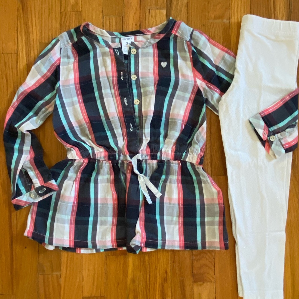 Carter’s outfit size 3T plaid top and leggings EUC